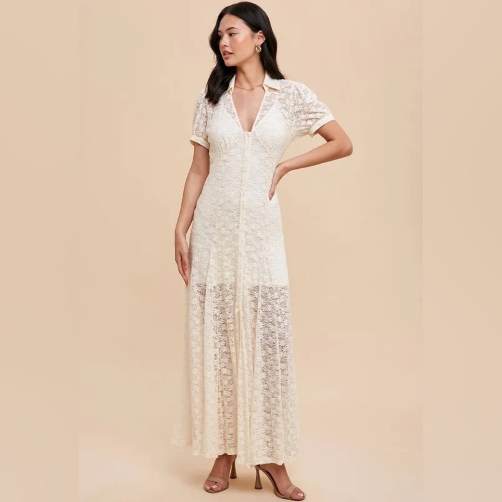 In Loom button up lace dress with slip and slit